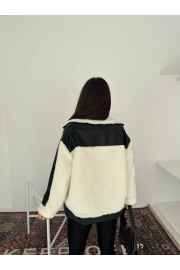 Kadın Deri Garnili Peluş Mont