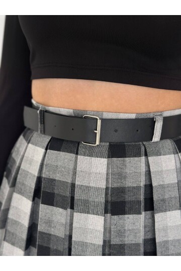 Kadın Ekose Desen Kemerli Yüksel Bel Şort Astarlı Mini Etek