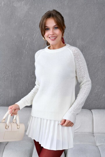 Kadın Fitilli Bisiklet Yaka Ajurlu Triko Kazak