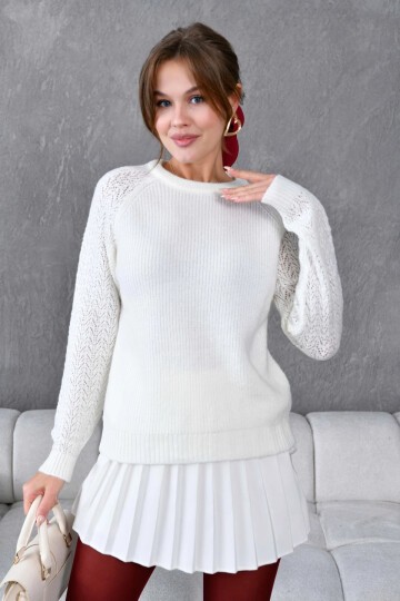 Kadın Fitilli Bisiklet Yaka Ajurlu Triko Kazak