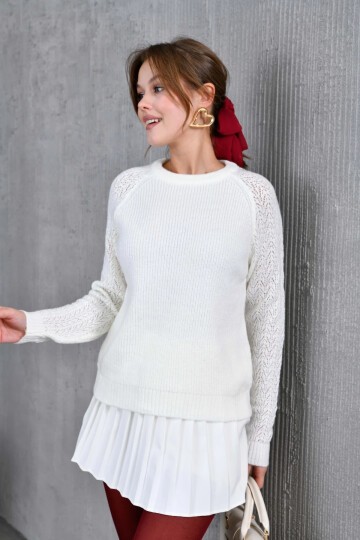 Kadın Fitilli Bisiklet Yaka Ajurlu Triko Kazak