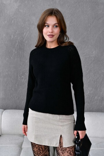 Kadın Fitilli Bisiklet Yaka Ajurlu Triko Kazak