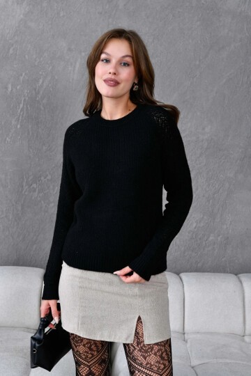 Kadın Fitilli Bisiklet Yaka Ajurlu Triko Kazak