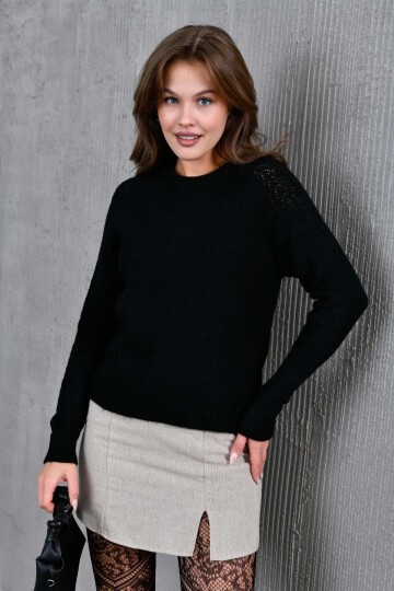 Kadın Fitilli Bisiklet Yaka Ajurlu Triko Kazak