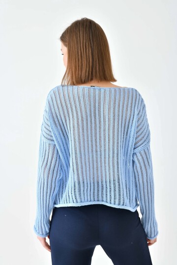 Kadın Geniş Yaka Örgü Detay Oversize Triko Kazak