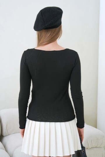 Kadın Geniş Yaka Uzun Kol Lycralı Penye Bluz