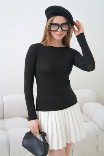 Kadın Geniş Yaka Uzun Kol Lycralı Penye Bluz