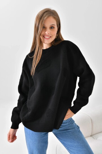 Kadın Kalp Desenli İnce Oversize Pembe Triko Kazak