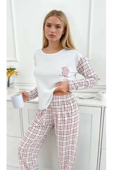 Kadın Kareli Uzun Kollu Süprem Pijama Takımı
