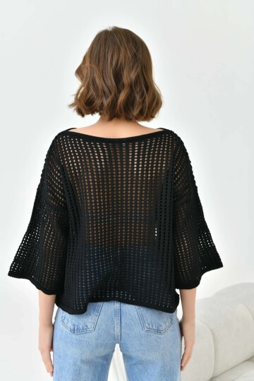 Kadın Kayık Yaka Örgü Detay Oversize Triko Kazak