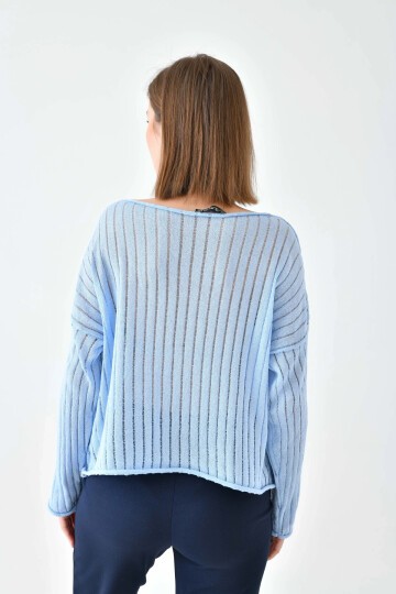 Kadın Kayık Yaka Örgü Detay Salaş Triko Kazak