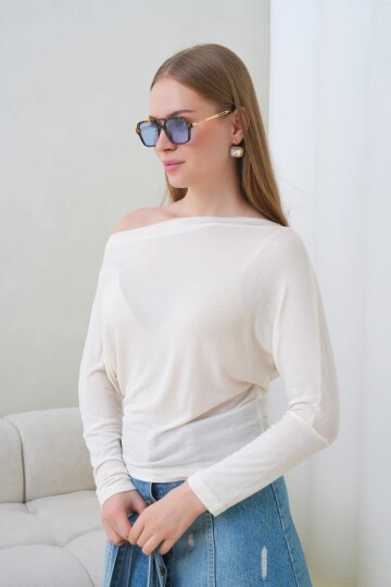 Kadın Kayık Yaka Yarasa Kol Lycralı Penye Bluz