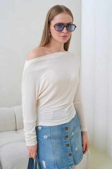 Kadın Kayık Yaka Yarasa Kol Lycralı Penye Bluz