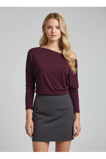 Kadın Kayık Yaka Yarasa Kol Lycralı Penye Bluz