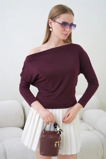 Kadın Kayık Yaka Yarasa Kol Lycralı Penye Bluz