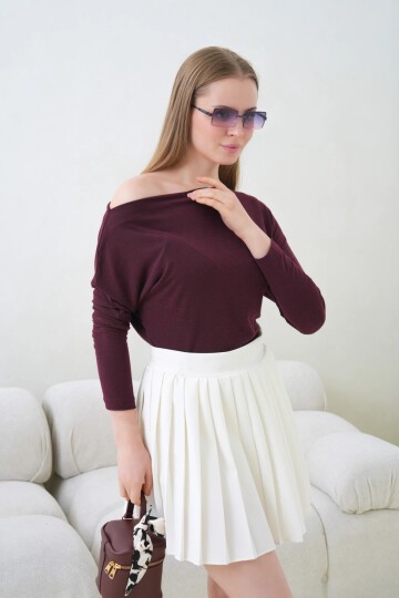 Kadın Kayık Yaka Yarasa Kol Lycralı Penye Bluz