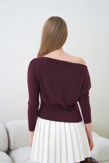 Kadın Kayık Yaka Yarasa Kol Lycralı Penye Bluz