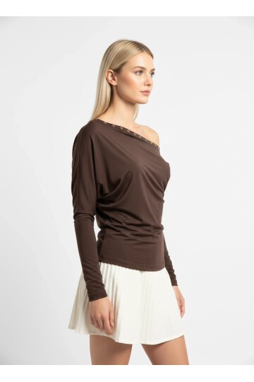 Kadın Kayık Yaka Yarasa Kol Yakası Troklu Lycralı Penye Bluz