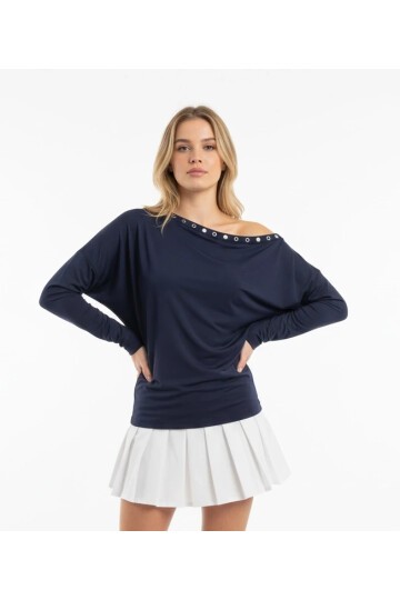 Kadın Kayık Yaka Yarasa Kol Yakası Troklu Lycralı Penye Bluz