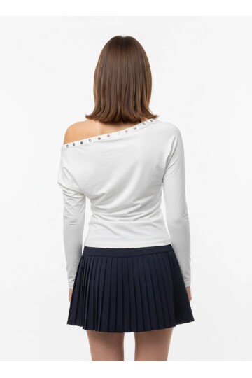 Kadın Kayık Yaka Yarasa Kol Yakası Troklu Lycralı Penye Bluz