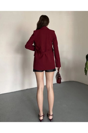 Kadın Kemerli Toka Detay Premium Blazer Ceket Bordo