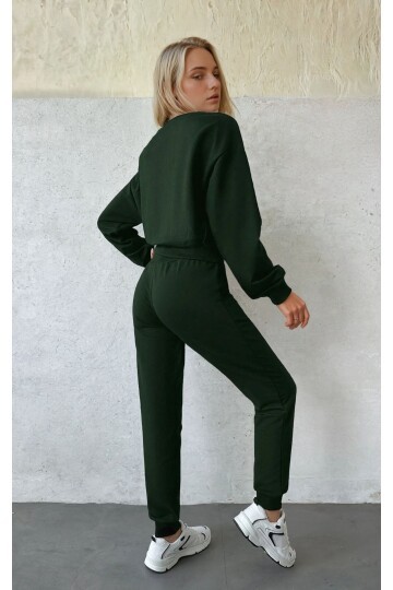 Kadın Logo Baskılı Crop Sweatshirt Jogger Eşofman Takımı