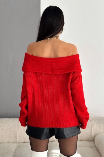 Kadın Madonna Yaka Triko Kırmızı