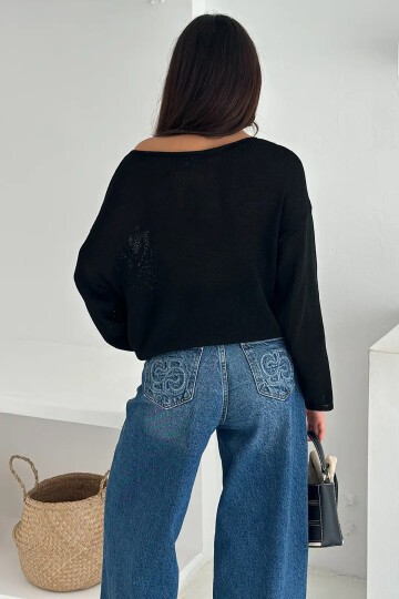 Kadın Omuz Açık Salaş Triko Kazak – Soft Elegance