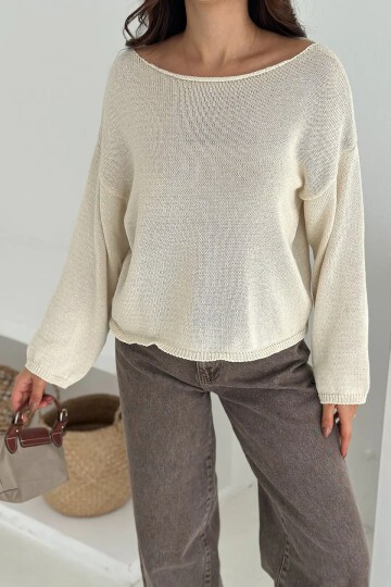 Kadın Omuz Açık Salaş Triko Kazak – Soft Elegance