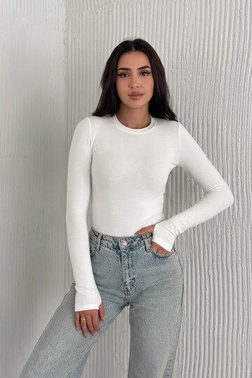 Kadın Parmak Geçmeli Uzun Kollu Bluz – Vücuda Oturan & Astarsız