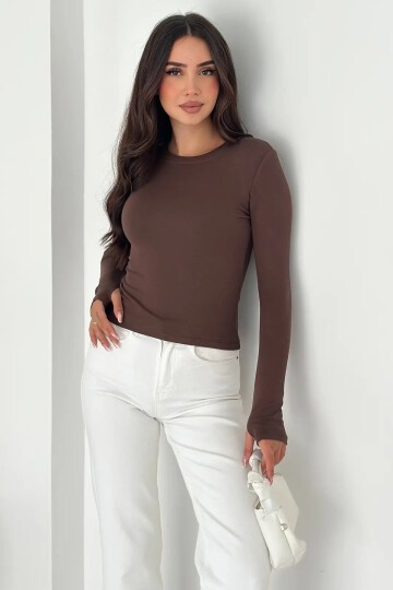 Kadın Parmak Geçmeli Uzun Kollu Bluz – Vücuda Oturan & Astarsız