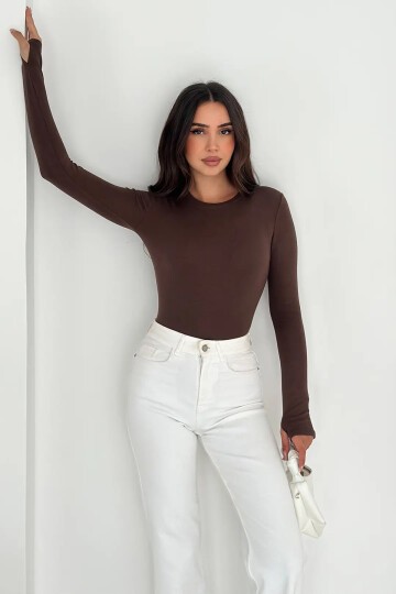 Kadın Parmak Geçmeli Uzun Kollu Bluz – Vücuda Oturan & Astarsız