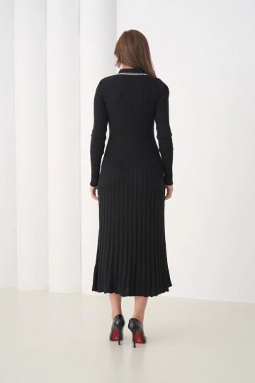 Kadın Polo Yaka Düğme Detay Kaşkorse Uzun Triko Elbise