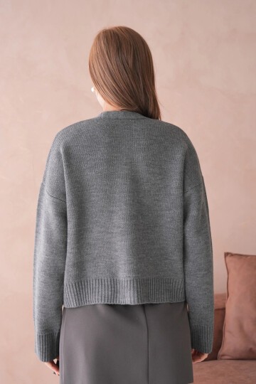 Kadın Polo Yaka Düğme Detay Oversize Triko Hırka