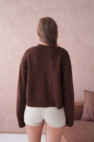 Kadın Polo Yaka Düğme Detay Oversize Triko Hırka