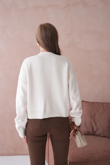 Kadın Polo Yaka Düğme Detay Oversize Triko Hırka