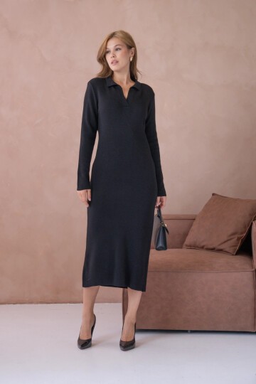 Kadın Polo Yaka Yamuşak Dokulu Maksi Boy Triko Elbise