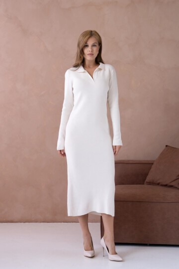 Kadın Polo Yaka Yamuşak Dokulu Maksi Boy Triko Elbise