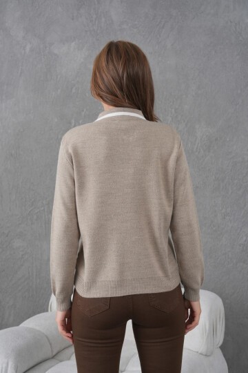 Kadın Polo Yaka Yarım Pat Fermuar Kapama Basic Triko Kazak