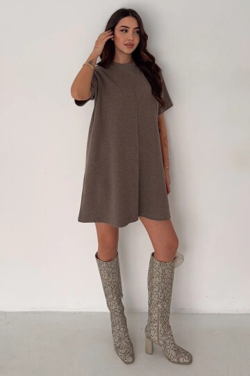 Kadın Rahat Kesim Soft Kısa Elbise Kahve