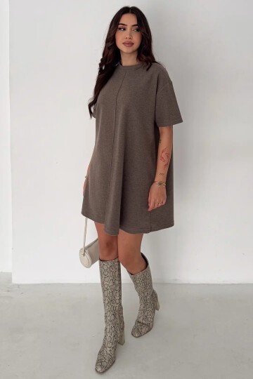 Kadın Rahat Kesim Soft Kısa Elbise Kahve
