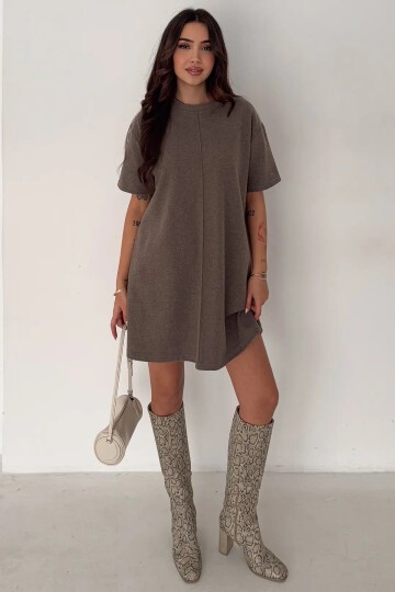Kadın Rahat Kesim Soft Kısa Elbise Kahve