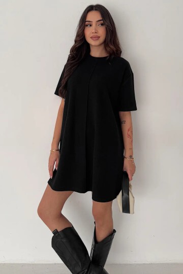 Kadın Rahat Kesim Soft Kısa Elbise Siyah