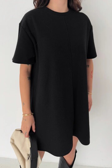 Kadın Rahat Kesim Soft Kısa Elbise Siyah