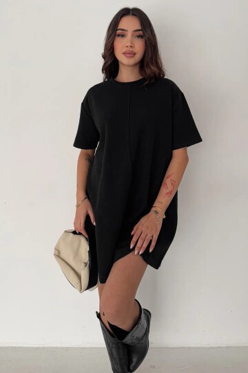 Kadın Rahat Kesim Soft Kısa Elbise Siyah