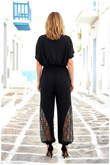 Kadın Şalvar Kesim Güpür Detaylı Kuşaklı Pantolon