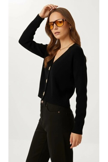 Kadın Yıldız Düğme Detaylı Triko Hırka