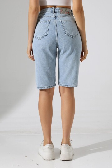Kadın Yüksek Bel Salaş Jean Bermuda Mavi