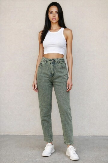 Kadın Yüksek Bel Taşlanmış Jean