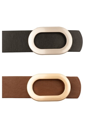 Kalın Oval Tokalı İkili set Siyah_Taba Kadın Kemeri